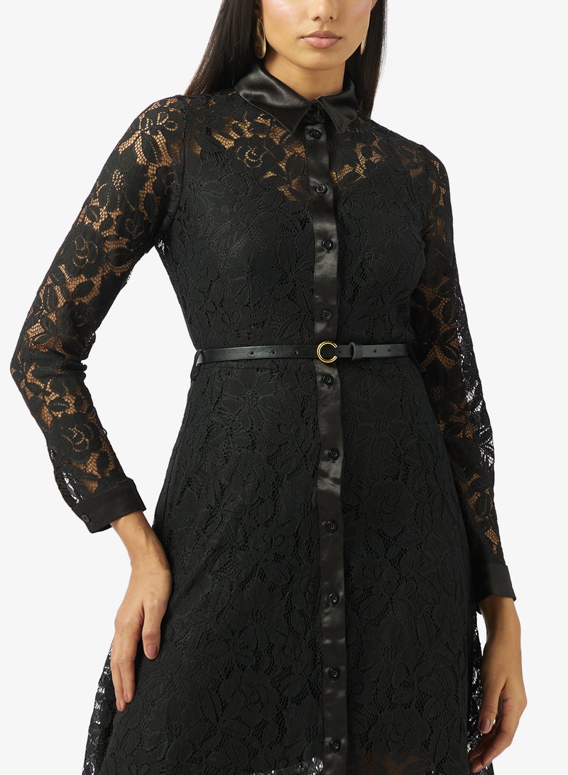 Style Cheat Mesh Detail Collar Neck Maxi Dress - Image 3